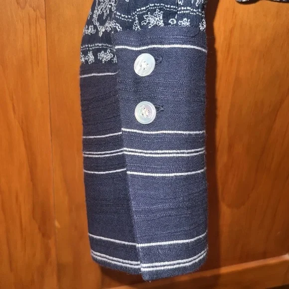 Sea New York Navy Paisley Bandana Print Long Sleeve Blouse Size 2 - Picture 3 of 6